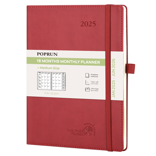 POPRUN 2025 Monthly Planner Wine Red