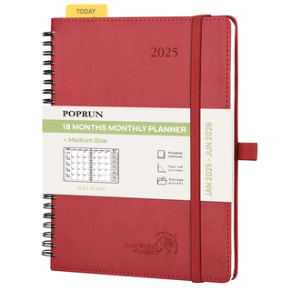 POPRUN 2025 Monthly Planner Wine Red